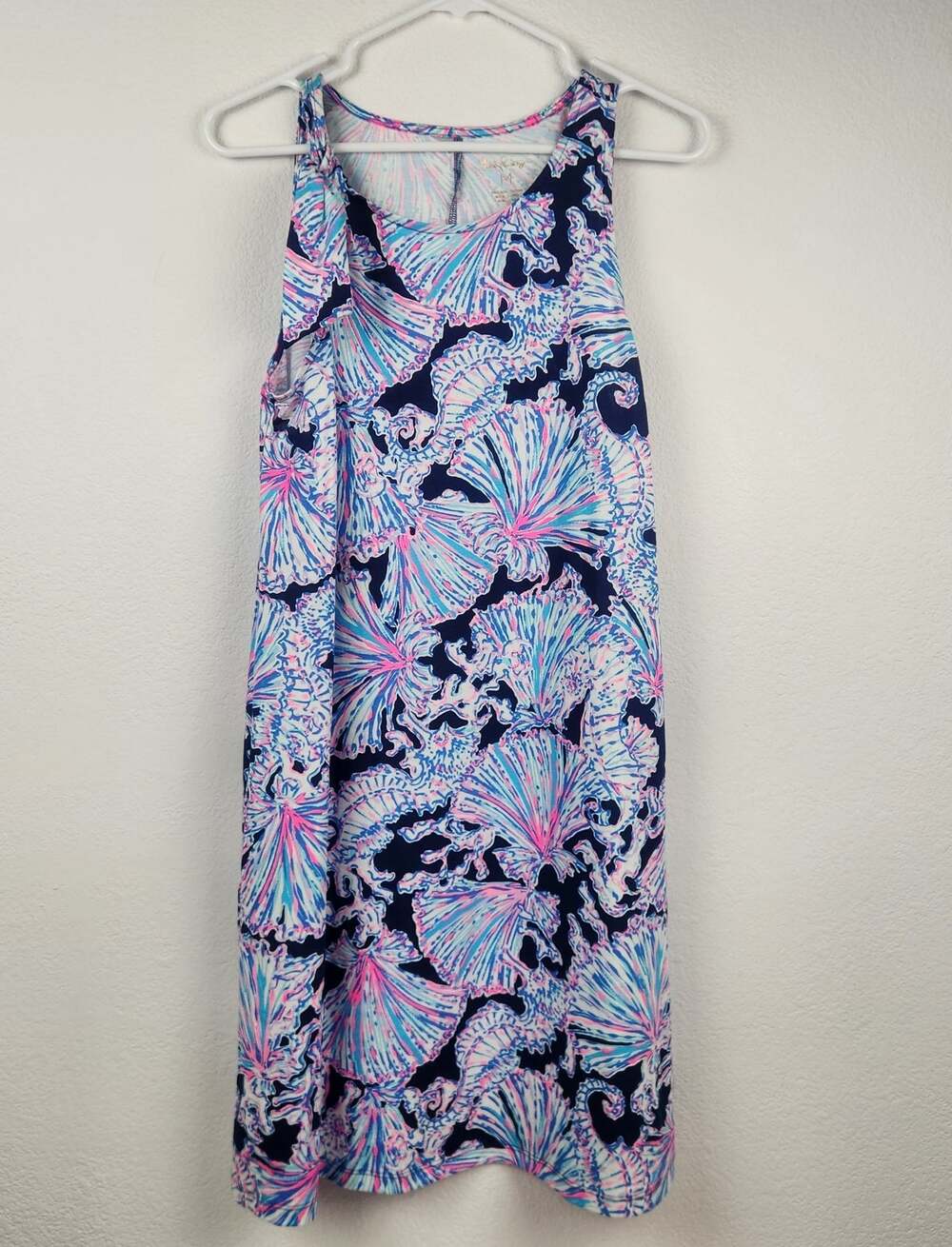 Lily Pulitzer Luella Sleeveless Dress in Deep Sea Shells Blue Pink Size Medium